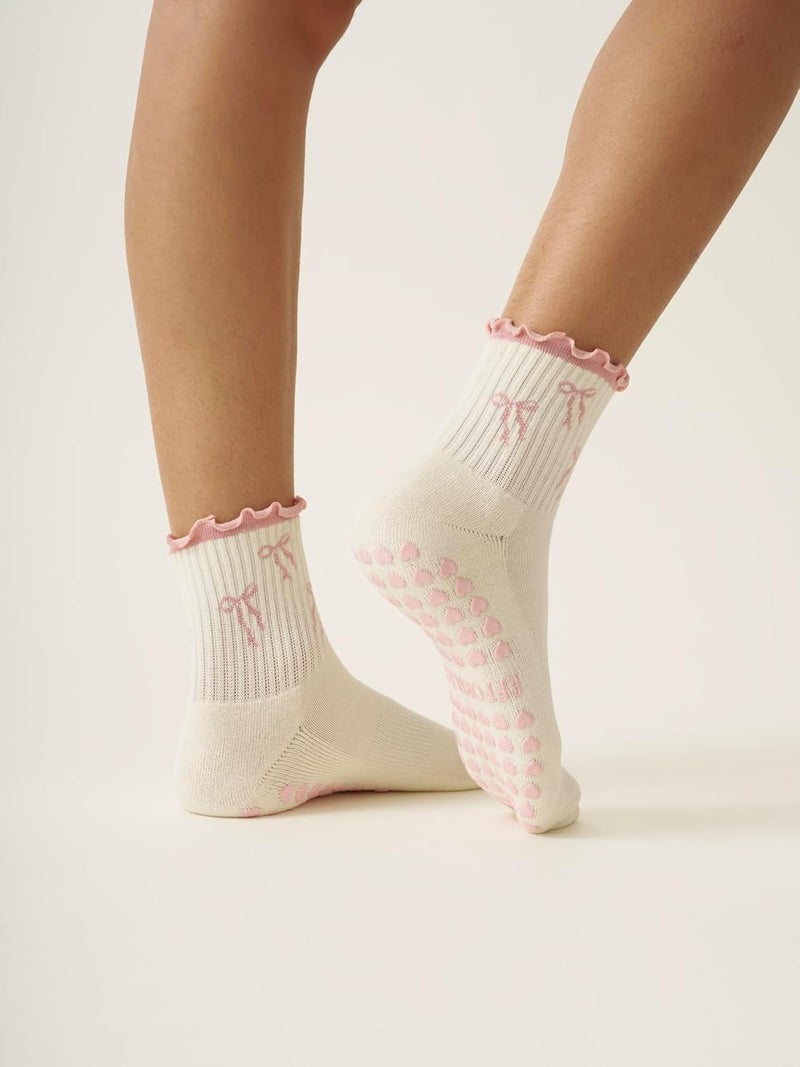 Shapes Studio Crew Half Calf Grip Socks, Cutest Fruits Pilates Socks, Ruffle socks, Non-Slip, Barre Yoga Fitness - Image 4